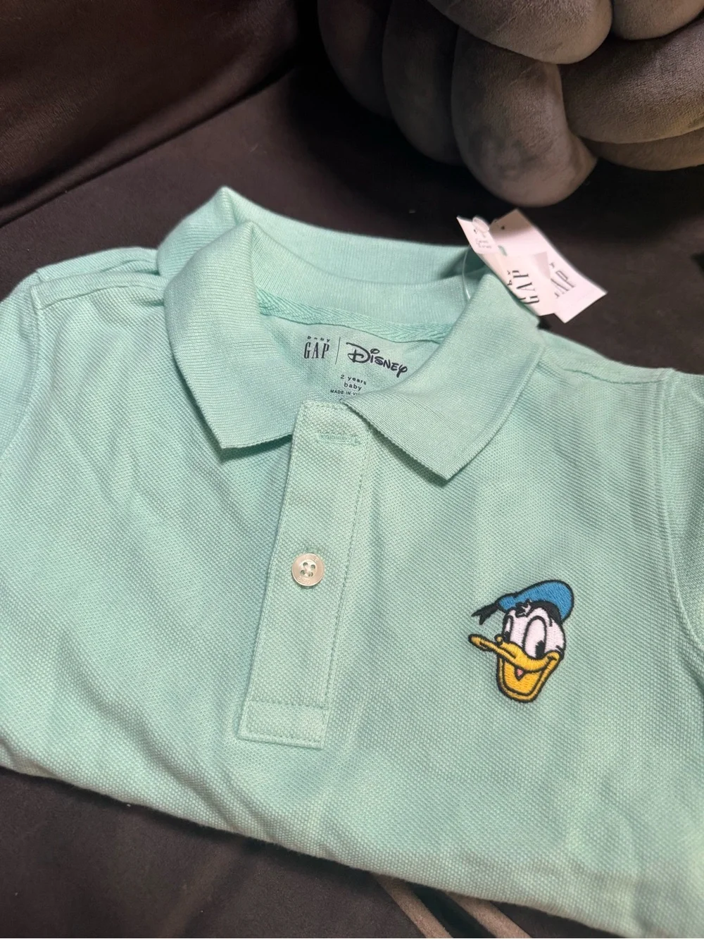 GAP Kids boys Mint Polo with Donald Duck Embroidery